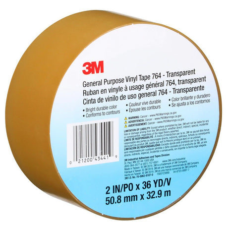 3M 764 General Purpose Vinyl Tape Transparent 2 in x 36 yd 5 mil Floor Marking Color Coding Bundling (7000123890)  - (24Pack) - 8