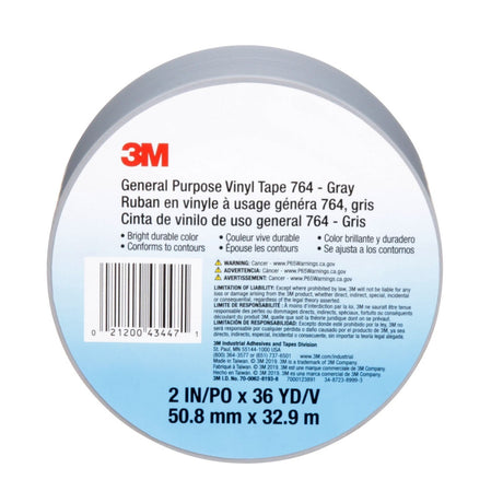 3M 764 General Purpose Vinyl Tape, Gray, 2 in x 36 yd, 5 mil (7000123891)  - (24Pack) - 8
