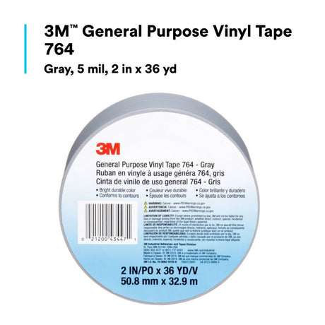 3M 764 General Purpose Vinyl Tape, Gray, 2 in x 36 yd, 5 mil (7000123891)  - (24Pack) - 9