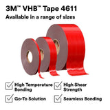 3M 4611 VHB Tape Dark Gray, 1 in x 36 yd, 45 mil for High-Temperature Bonding and HSE Substrates (7000123924) (9 Pack) - 2