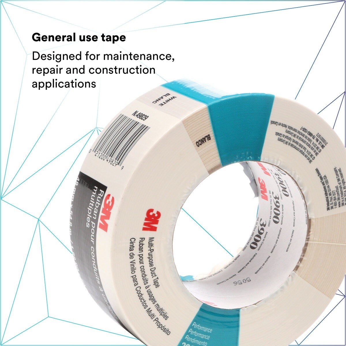 3M 3900 Multi Purpose Duct Tape, Rubber Adhesive, Water Resistant, White, 48 mm x 54.8 m, 7.6 mil (7000124008)  - (24Pack) - 2