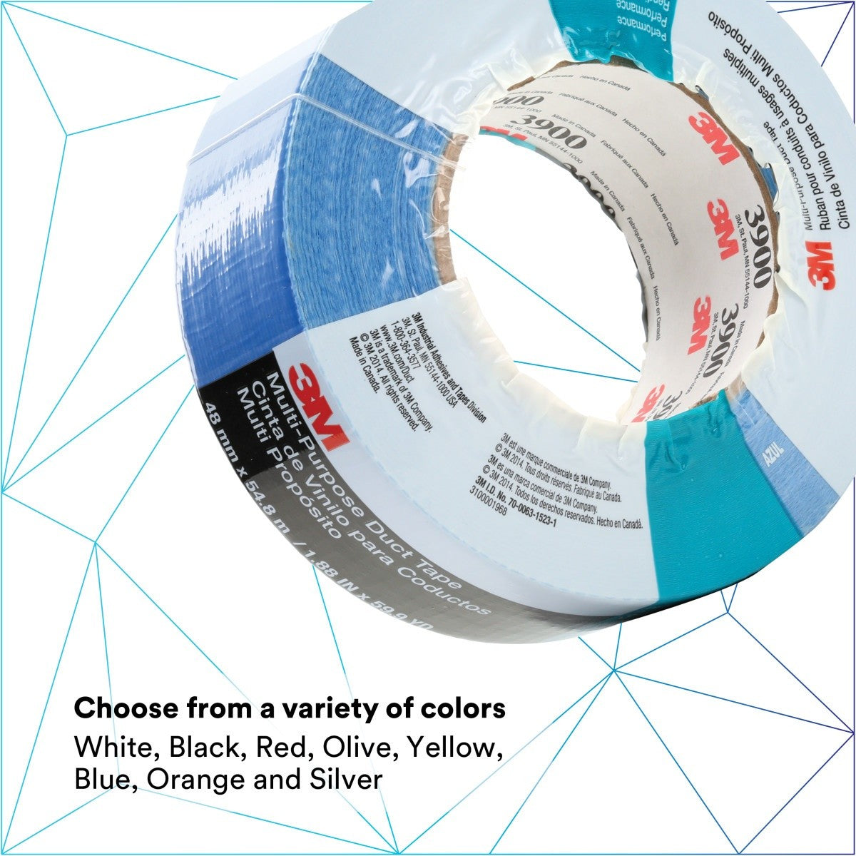 3M 3900 Multi-Purpose Duct Tape, Blue, Rubber Adhesive, Water Resistant, 48 mm x 54.8 m, 7.6 mil (7000124009)  - (24Pack) - 3