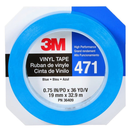 3M Vinyl Tape 471 Blue 5.2 mil 3/4 in x 36 yd 48 Rolls Case (471) (7000124804)  - (48Pack) - 7