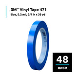 3M Vinyl Tape 471 Blue 5.2 mil 3/4 in x 36 yd 48 Rolls Case (471) (7000124804)  - (48Pack) - 10
