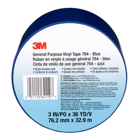 3M 764 Vinyl Tape General Purpose Blue 3 in x 36 yd Light Traffic Floor Marking Tape for Color Coding and Safety (7000124864)  - (12Pack) - 9