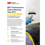 3M 301+ Performance Yellow Masking Tape , 72 mm x 55 m, 6.3 mil (7000124892) (12 Pack) - 8