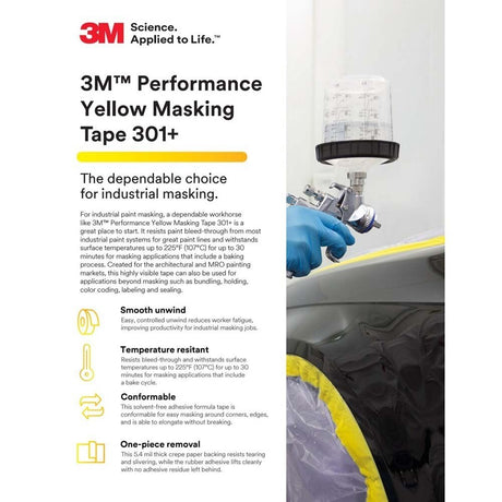3M 301+ Performance Yellow Masking Tape , 72 mm x 55 m, 6.3 mil (7000124892) (12 Pack) - 8
