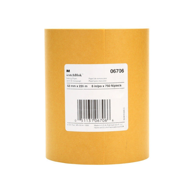3M Scotchblok Masking Paper, Gold, Polycoated Backing, Bleed Through Resistant, 6 in x 750 ft (06706) (7000125998)  - (6Pack)