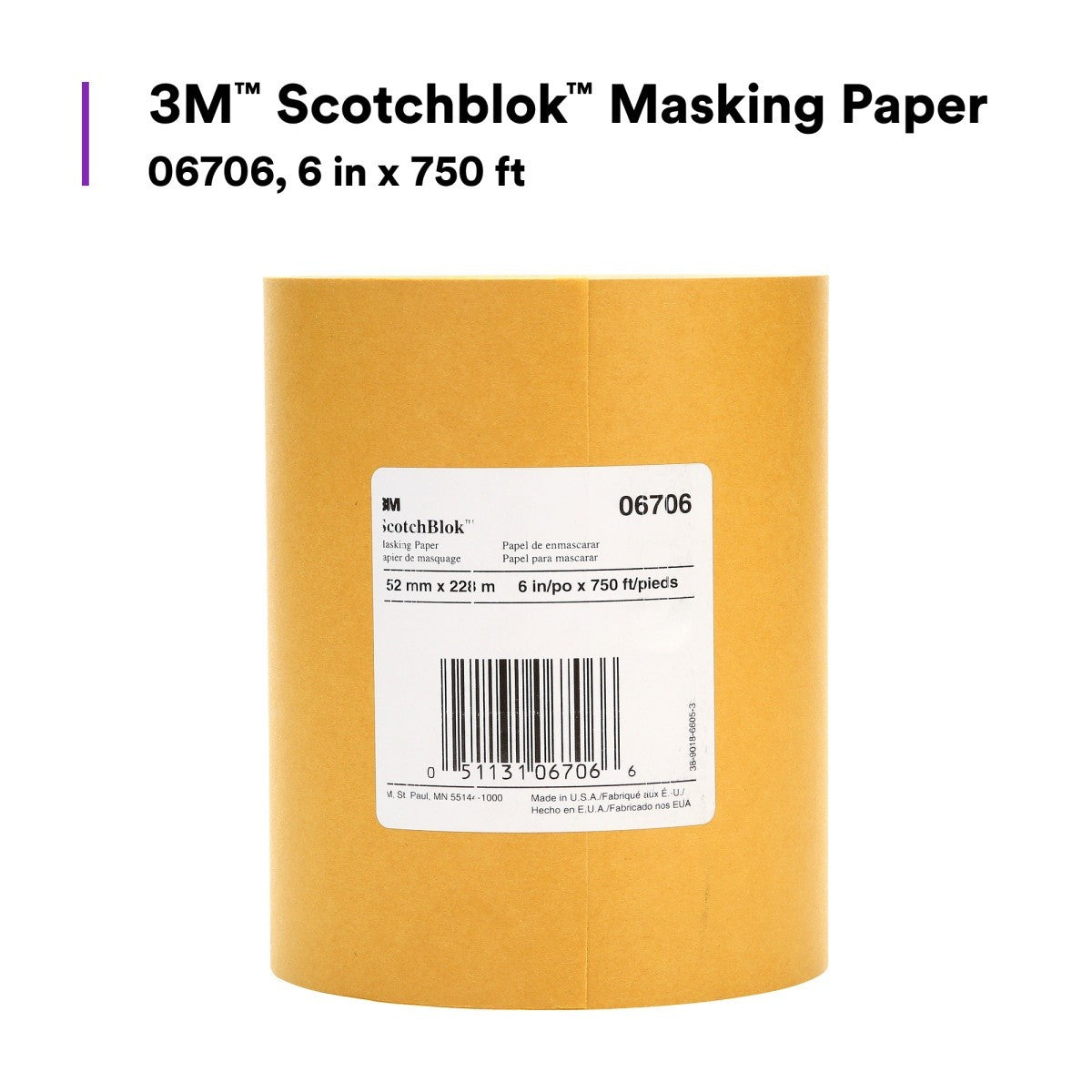 3M Scotchblok Masking Paper, Gold, Polycoated Backing, Bleed Through Resistant, 6 in x 750 ft (06706) (7000125998)  - (6Pack) - 2