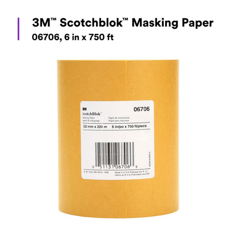 3M Scotchblok Masking Paper, Gold, Polycoated Backing, Bleed Through Resistant, 6 in x 750 ft (06706) (7000125998)  - (6Pack) - 2