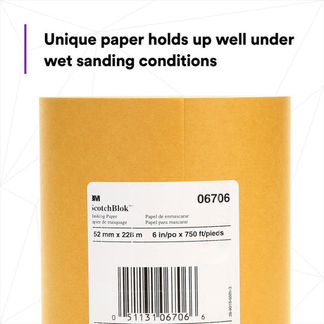 3M Scotchblok Masking Paper, Gold, Polycoated Backing, Bleed Through Resistant, 6 in x 750 ft (06706) (7000125998)  - (6Pack) - 3