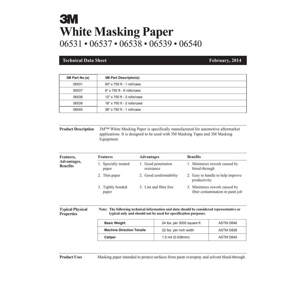 3M 06538 White Masking Paper, 12 in x 750 ft (7000126066) - 9