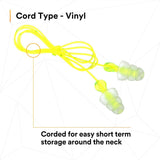3M P3000 Tri-Flange Earplugs, Corded, Reusable, NRR 26 dB, Transparent with Yellow Vinyl Cord (7000127187) (400 Pack) - 7