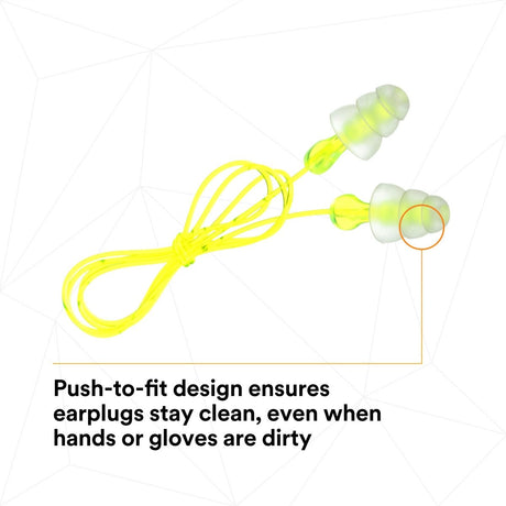 3M P3000 Tri-Flange Earplugs, Corded, Reusable, NRR 26 dB, Transparent with Yellow Vinyl Cord (7000127187) (400 Pack) - 10