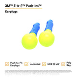 3M 318-1000 E-A-R Push-Ins Earplugs, Push-to-Fit Foam, Uncorded, NRR 28 dB, Blue Yellow, Poly Bag (7000127213) (400 Pack) - 6