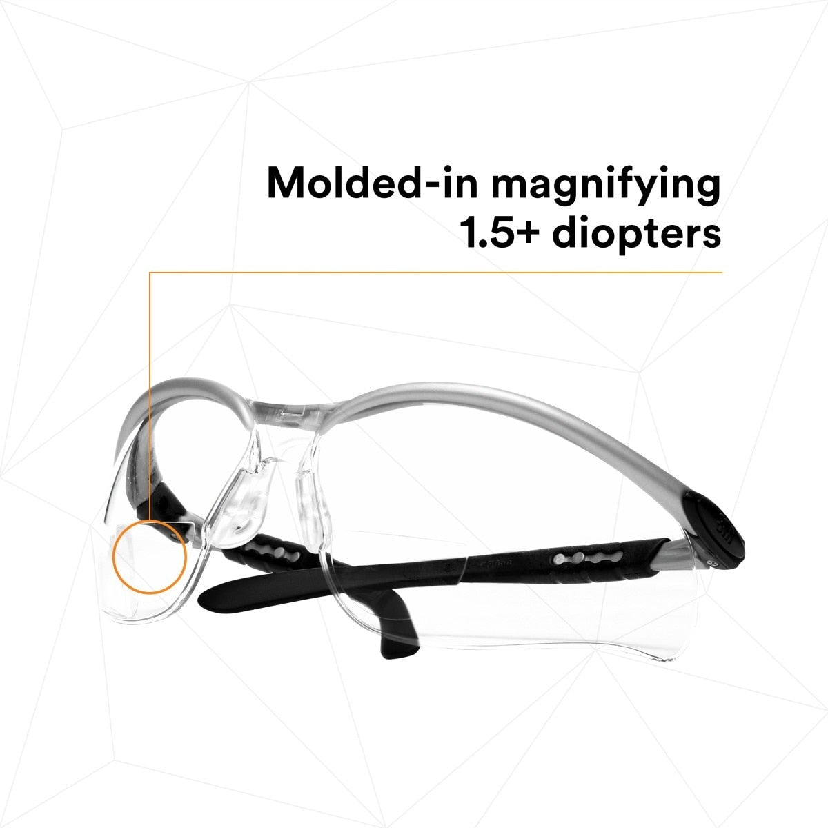 3M 11374-00000-20 BX Reader Safety Glasses, +1.5 Diopter, Anti Fog Anti Scratch Clear Lens, Silver Frame (7000127490) (1 Pair)  - (20Pack) - 5