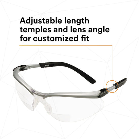 3M 11376-00000-20 Safety Glasses with Readers, BX, 2.5 Diopter, ANSI Z87, Anti-Fog Anti-Scratch Clear Lens, Silver Frame, Adjustable Temples and Lens Angle (7000127491) (1 Pair)  - (20Pack) - 7