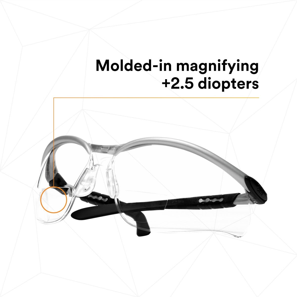 3M 11376-00000-20 Safety Glasses with Readers, BX, 2.5 Diopter, ANSI Z87, Anti-Fog Anti-Scratch Clear Lens, Silver Frame, Adjustable Temples and Lens Angle (7000127491) (1 Pair)  - (20Pack) - 8