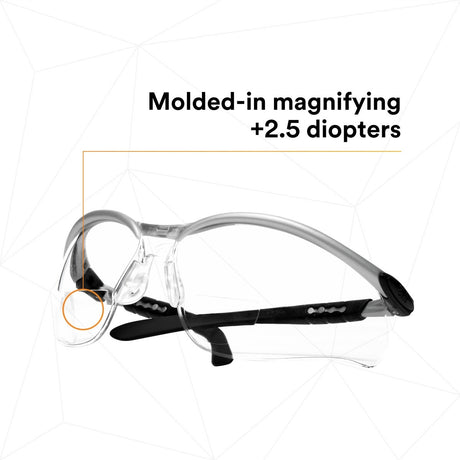3M 11376-00000-20 Safety Glasses with Readers, BX, 2.5 Diopter, ANSI Z87, Anti-Fog Anti-Scratch Clear Lens, Silver Frame, Adjustable Temples and Lens Angle (7000127491) (1 Pair)  - (20Pack) - 8