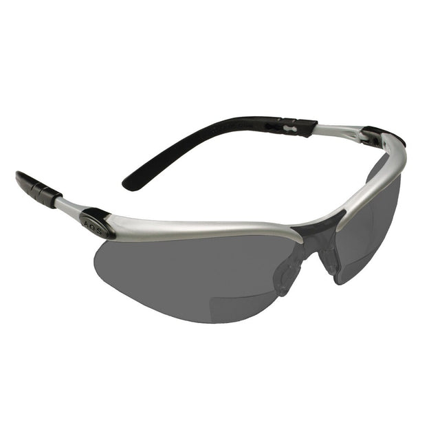 3M 11378-00000-20 Safety Glasses with Readers, +2.0 Diopter, ANSI Z87, Anti-Fog Anti-Scratch Gray Lens, Silver Frame, Adjustable Length Temples and Lens Angle (7000127493)  - (20Pack)