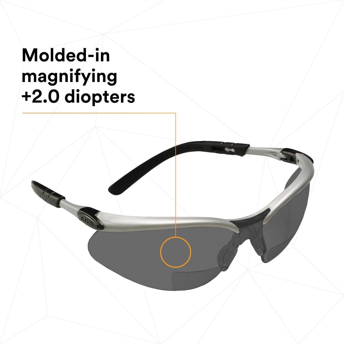 3M 11378-00000-20 Safety Glasses with Readers, +2.0 Diopter, ANSI Z87, Anti-Fog Anti-Scratch Gray Lens, Silver Frame, Adjustable Length Temples and Lens Angle (7000127493)  - (20Pack) - 3