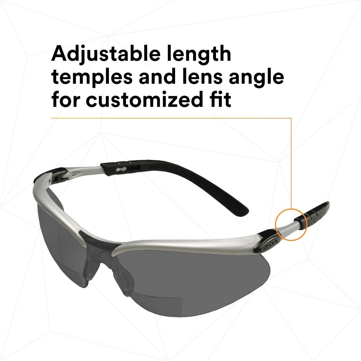 3M 11378-00000-20 Safety Glasses with Readers, +2.0 Diopter, ANSI Z87, Anti-Fog Anti-Scratch Gray Lens, Silver Frame, Adjustable Length Temples and Lens Angle (7000127493)  - (20Pack) - 5