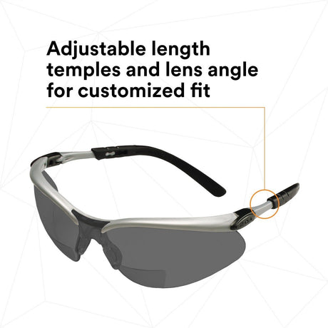 3M 11378-00000-20 Safety Glasses with Readers, +2.0 Diopter, ANSI Z87, Anti-Fog Anti-Scratch Gray Lens, Silver Frame, Adjustable Length Temples and Lens Angle (7000127493)  - (20Pack) - 5