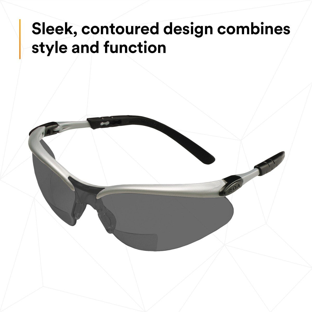 3M 11378-00000-20 Safety Glasses with Readers, +2.0 Diopter, ANSI Z87, Anti-Fog Anti-Scratch Gray Lens, Silver Frame, Adjustable Length Temples and Lens Angle (7000127493)  - (20Pack) - 7