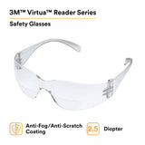 3M 11515-00000-20 Virtua Safety Glasses Reader Protective Eyewear, +2.5 Diopter, Anti-Fog Clear Lens, Clear Frame, ANSI Z87.1-2015 (7000127513)  - (20Pack) - 2