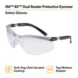 3M BX Dual Reader Safety Glasses, Clear Anti Fog Lens, Gray Black Frame, 1.5 Diopter (7000127661)  - (20Pack) - 2