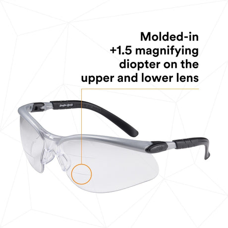 3M BX Dual Reader Safety Glasses, Clear Anti Fog Lens, Gray Black Frame, 1.5 Diopter (7000127661)  - (20Pack) - 3