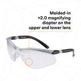 3M 11458-00000-20 BX Dual Reader Protective Safety Glasses, +2.0 Diopter, Anti-Fog Clear Lens, Silver/Black Frame (7000127662)  - (20Pack) - 3