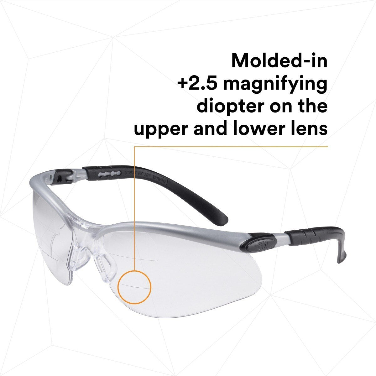 3M 11459-00000-20 BX Dual Reader Safety Glasses, ANSI Z87.1, Anti-Fog Clear Lens, Silver/Black Frame, +2.5 Diopter (7000127663)  - (20Pack) - 3