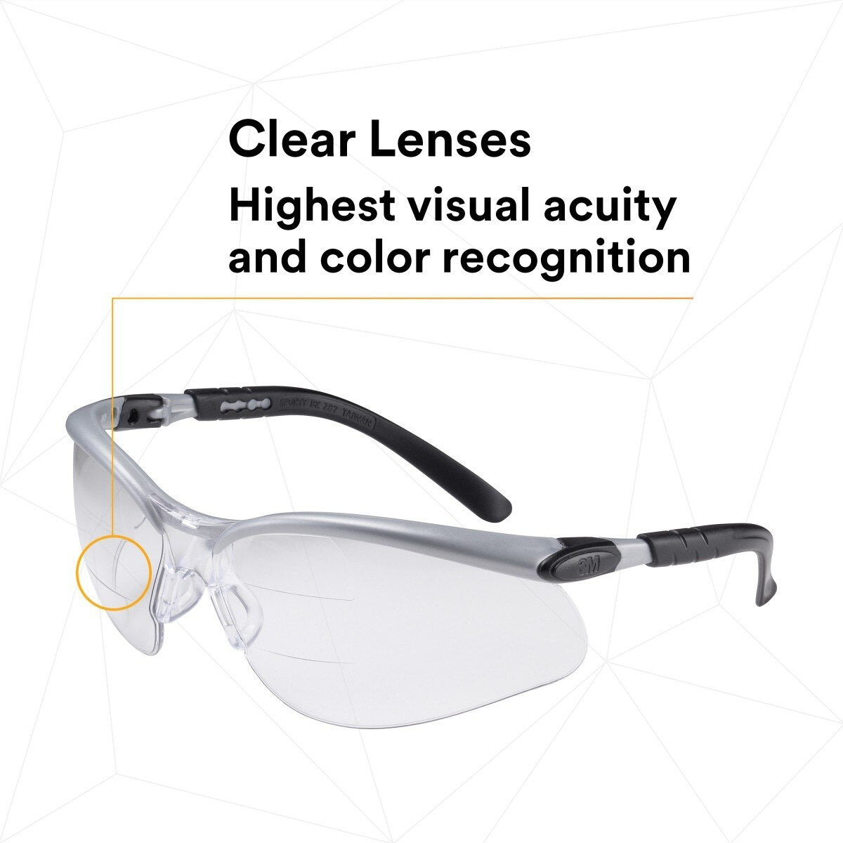 3M 11459-00000-20 BX Dual Reader Safety Glasses, ANSI Z87.1, Anti-Fog Clear Lens, Silver/Black Frame, +2.5 Diopter (7000127663)  - (20Pack) - 6