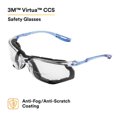 3M 11872 Virtua Safety Glasses, Anti-Fog, Clear Lens, Blue Frame, Removable Foam Gasket, Cord Control System, ANSI Z87 (7000128259) - 4