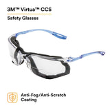 3M 11872 Virtua Safety Glasses, Anti-Fog, Clear Lens, Blue Frame, Removable Foam Gasket, Cord Control System, ANSI Z87 (7000128259)  - (20Pack) - 4