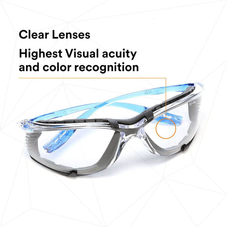 3M 11872 Virtua Safety Glasses, Anti-Fog, Clear Lens, Blue Frame, Removable Foam Gasket, Cord Control System, ANSI Z87 (7000128259)  - (20Pack) - 8