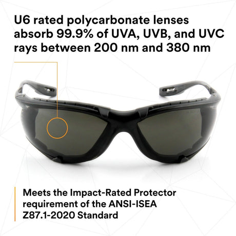 3M 11873-00000-20 Virtua CCS Safety Glasses Gray Anti-Fog Anti-Scratch Lens Black Frame Corded Earplug Control System Removable Foam Gasket (7000128260) - 9