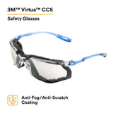 3M 11874-00000-20 Virtua Safety Glasses CCS Anti-Fog Indoor/Outdoor Mirrored Lens Blue Frame Removable Foam Gasket ANSI Z87.1 (7000128261)  - (20Pack) - 5