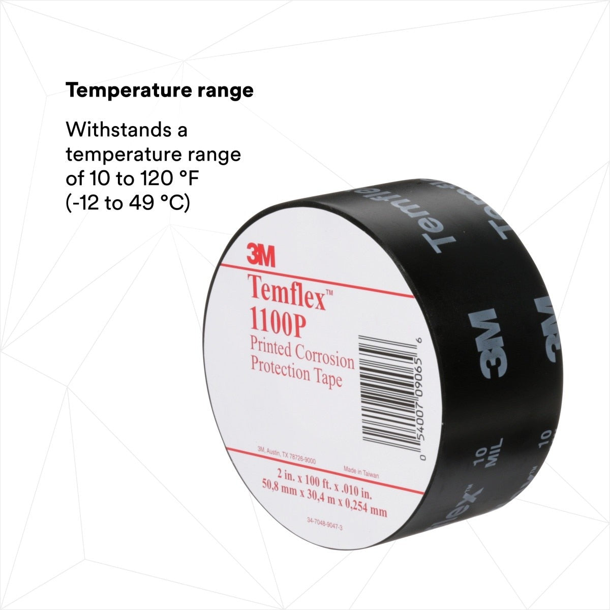 3M 1100P-2X100FT Temflex Vinyl Corrosion Protection Tape 1100 Printed Black 2 in x 100 ft (7000132166)  - (24Pack) - 3