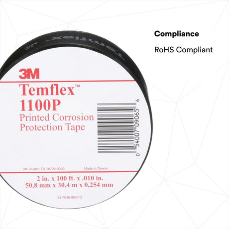 3M 1100P-2X100FT Temflex Vinyl Corrosion Protection Tape 1100 Printed Black 2 in x 100 ft (7000132166)  - (24Pack) - 5