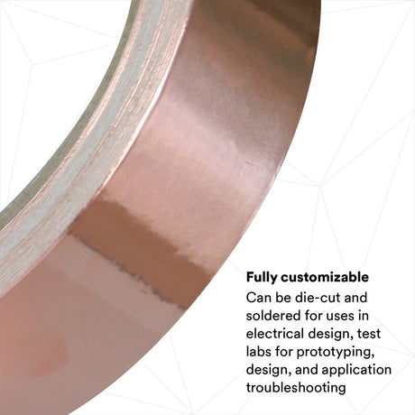 3M 1181-1X18YD EMI Copper Foil Shielding Tape, Copper, Conductive Acrylic, 1 in x 18 yd (7000132169) (9 Pack) - 2