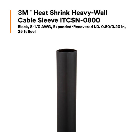 3M IT0.800BK25' Heat Shrink Heavy-Wall Cable Sleeve, Black, 8-1/0 AWG, Expanded/Recovered I.D. 0.80/3/16 in, 25 ft Reel (7000132369) - 5