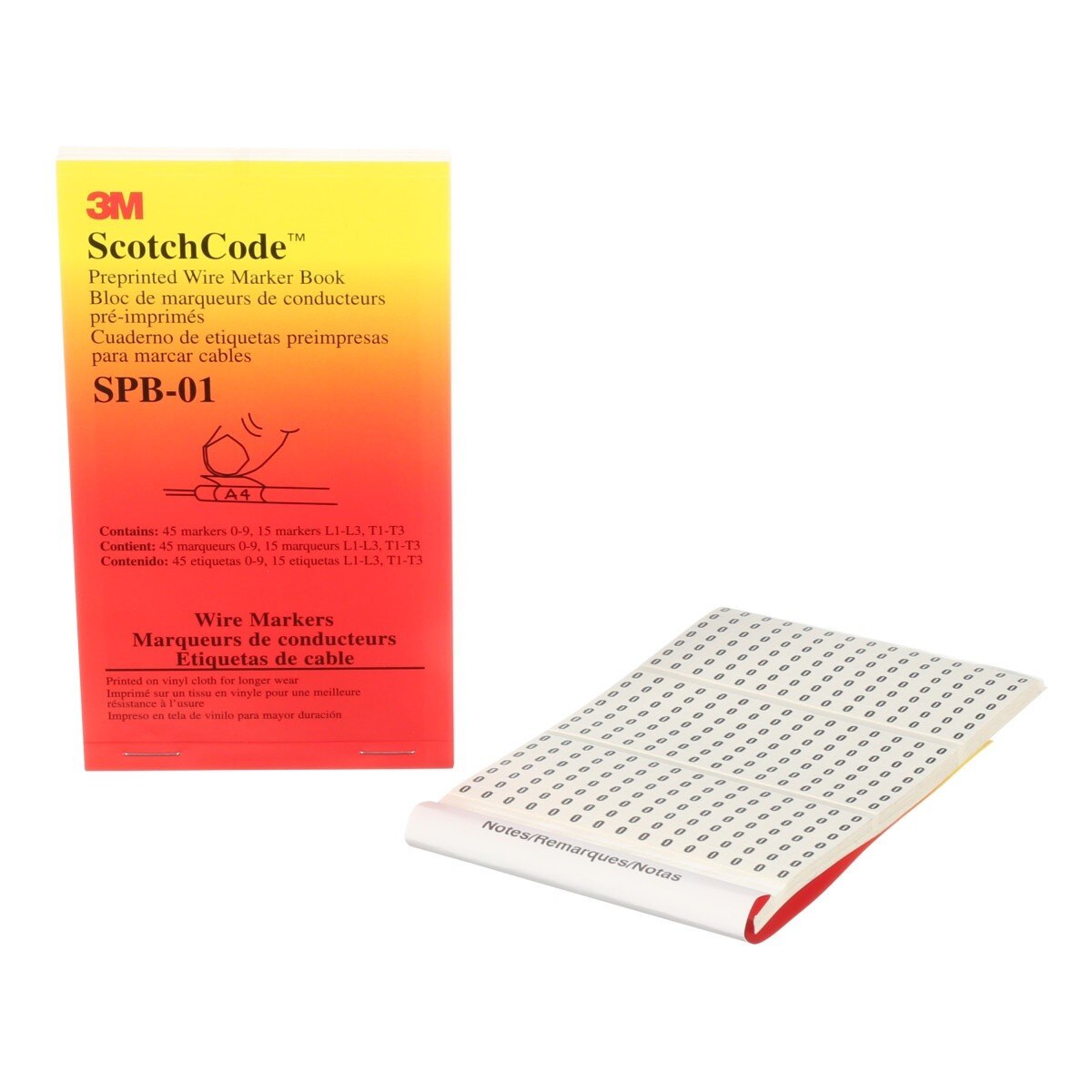 3M ScotchCode Pre-Printed Wire Marker Book, T1-T3, Black on White, 1.37 in x 0.22 in (SPB-01) (7000132478)  - (5Pack)