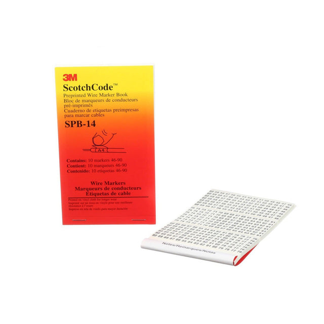 3M Pre-Printed Wire Marker Book, Black Print on White Background, Numbers 46-90 (SPB-14) (7000132487)  - (5Pack)