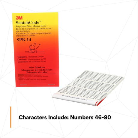3M Pre-Printed Wire Marker Book, Black Print on White Background, Numbers 46-90 (SPB-14) (7000132487)  - (5Pack) - 2