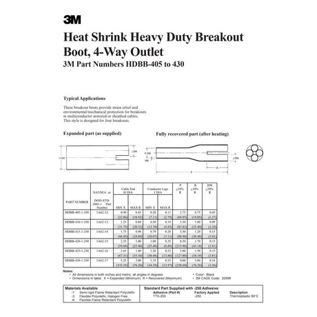 3M HDBB-420-1-250 HDBB Heat Shrinkable Cable Breakout Boot : Black, 4-way outlet (7000132582) - 2
