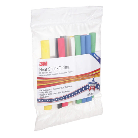 3M FP-301-1/2-Assort Heat Shrink Tubing Assortment Pack : 6 in length pieces, 2 of 7 colors (7000132603) (140 Pack) - 3
