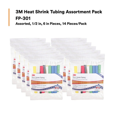3M FP-301-1/2-Assort Heat Shrink Tubing Assortment Pack : 6 in length pieces, 2 of 7 colors (7000132603) (140 Pack) - 5
