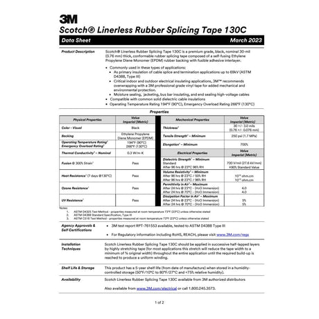 3M 130C Scotch Linerless Rubber Splicing Tape, Black, 1 in x 10 ft, 30 mil, EPDM Self-Fusing (130C-1X10FT) (7000132635)  - (24Pack) - 7